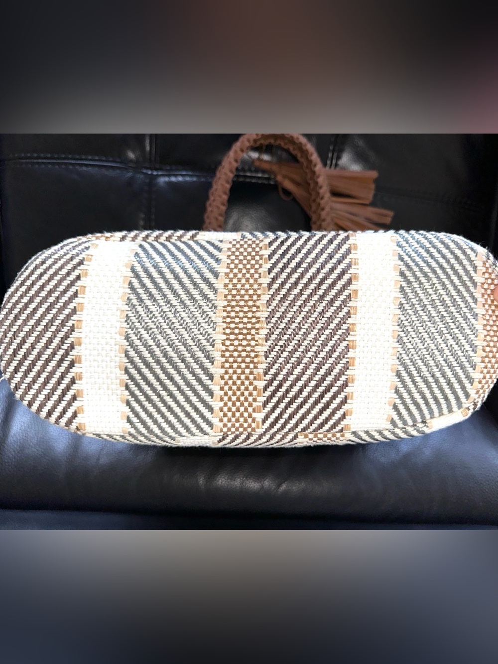 Sun N Sand Woven Stripe Resort Tote | Braided Handles & Tassel | Beach Shopper - Picture 9 of 12